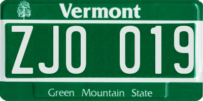 VT license plate ZJO019