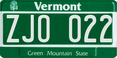 VT license plate ZJO022