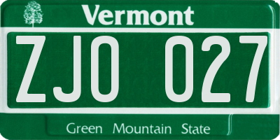 VT license plate ZJO027