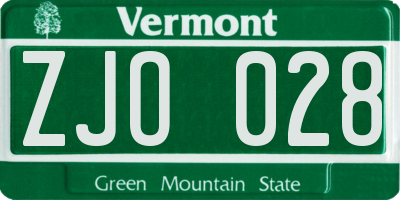 VT license plate ZJO028
