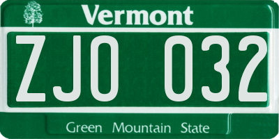 VT license plate ZJO032