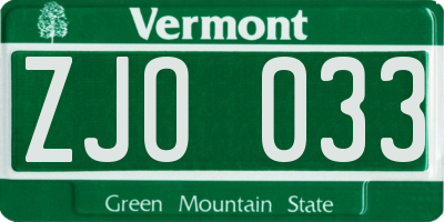 VT license plate ZJO033