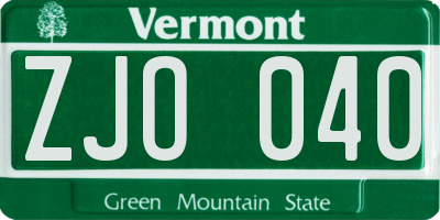 VT license plate ZJO040