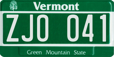 VT license plate ZJO041