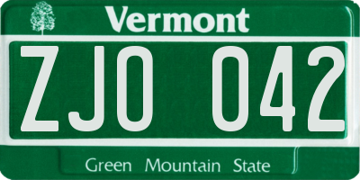 VT license plate ZJO042