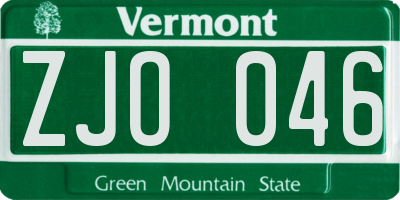 VT license plate ZJO046