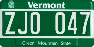 VT license plate ZJO047
