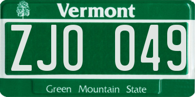 VT license plate ZJO049