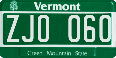 VT license plate ZJO060