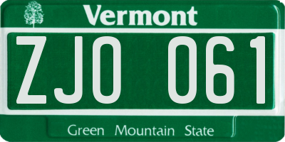 VT license plate ZJO061