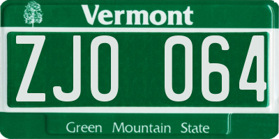 VT license plate ZJO064