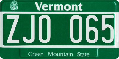 VT license plate ZJO065