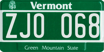 VT license plate ZJO068