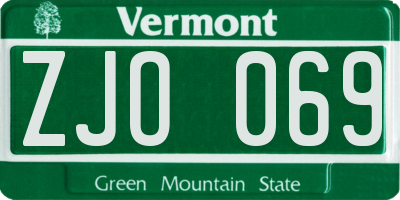 VT license plate ZJO069