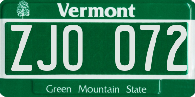 VT license plate ZJO072