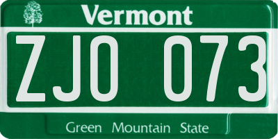 VT license plate ZJO073