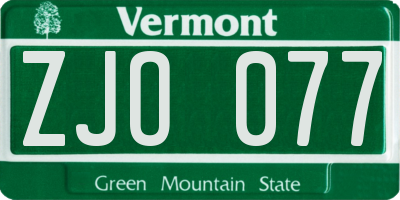 VT license plate ZJO077