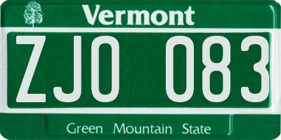 VT license plate ZJO083
