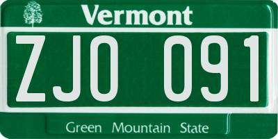 VT license plate ZJO091