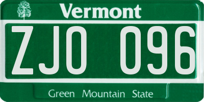 VT license plate ZJO096