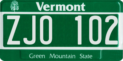 VT license plate ZJO102