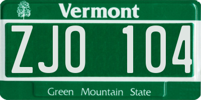 VT license plate ZJO104