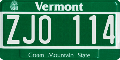VT license plate ZJO114