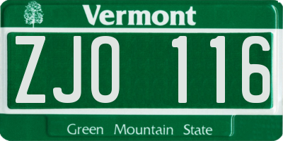 VT license plate ZJO116
