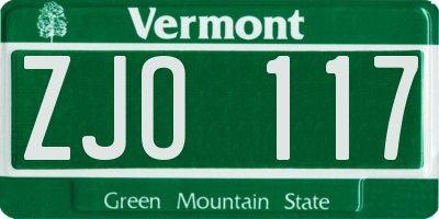 VT license plate ZJO117