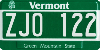 VT license plate ZJO122