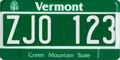 VT license plate ZJO123