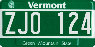 VT license plate ZJO124
