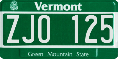 VT license plate ZJO125