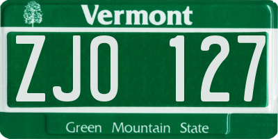VT license plate ZJO127