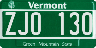 VT license plate ZJO130