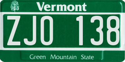 VT license plate ZJO138