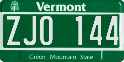VT license plate ZJO144