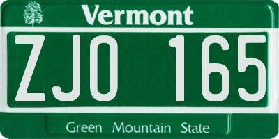 VT license plate ZJO165
