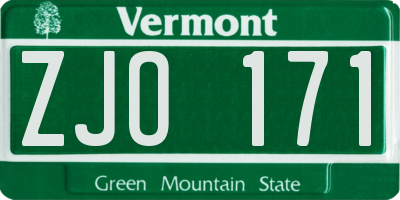 VT license plate ZJO171