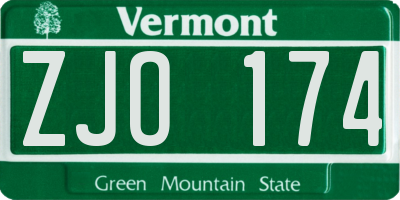 VT license plate ZJO174