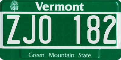 VT license plate ZJO182