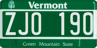 VT license plate ZJO190