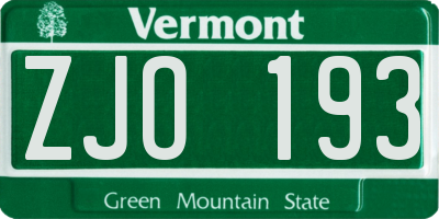 VT license plate ZJO193