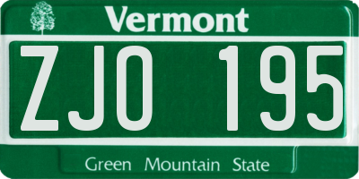 VT license plate ZJO195