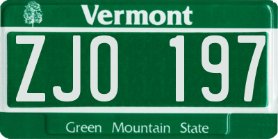 VT license plate ZJO197