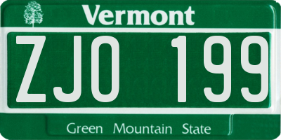 VT license plate ZJO199