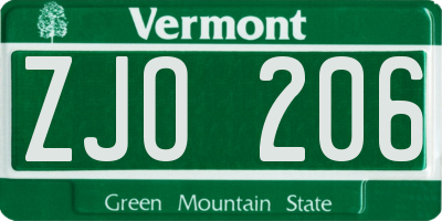 VT license plate ZJO206