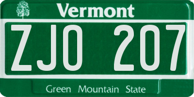 VT license plate ZJO207