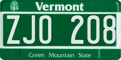 VT license plate ZJO208