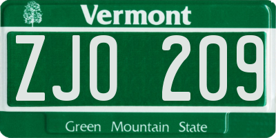 VT license plate ZJO209